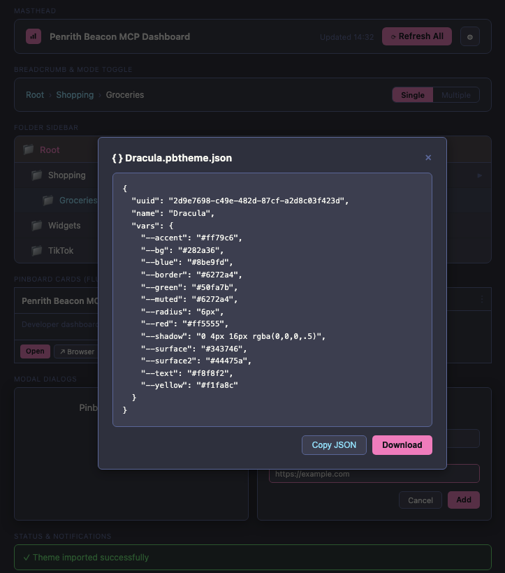 WCP Theme Studio CSS export modal